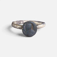 Byzantine ring 'Theodosia' shows the worn device on its disc bezel from the front.