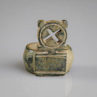 Detail of Byzantine bronze ring Stavros openwork cross bezel with malachite patina