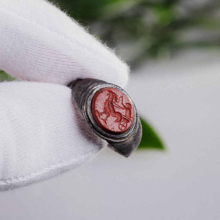 Roman Silver Intaglio Ring 'Auriga' (1st-3rd CE) EU 57/US 7.5