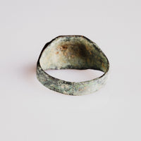 Interior view of Byzantine bronze ring Aetheria showing burial encrustation and hoop shape