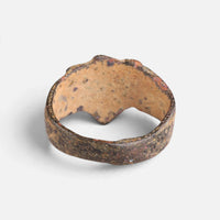 Medieval bronze ring 'Radbert' shows the plain back of its shield-shaped bezel and the inner hoop.
