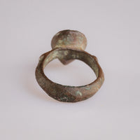 Interior view of medieval bronze ring Vetka showing burial patina on the hoop
