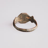 Interior view of medieval bronze ring Vukasin showing hoop underside and cast construction