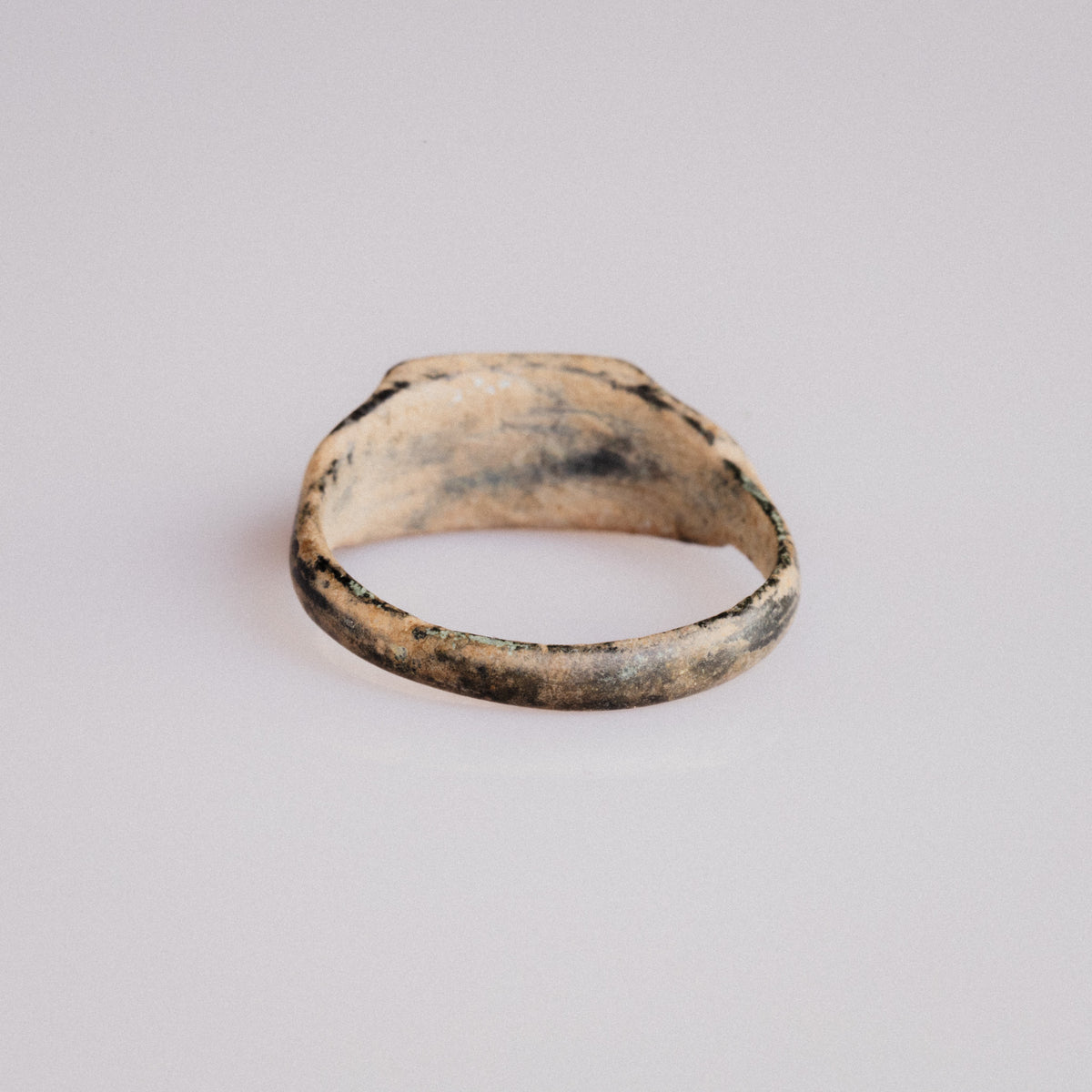 Interior view of Roman bronze ring Grypho showing untouched ancient surface