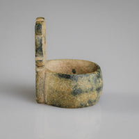 Left side of Byzantine bronze ring Stavros showing hoop patina and bezel platform edge