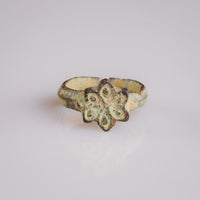 Medieval bronze ring Florian with six-lobed rosette bezel viewed from above