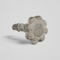 Medieval bronze ring Rosalind viewed from the bezel front with knobbed shoulders