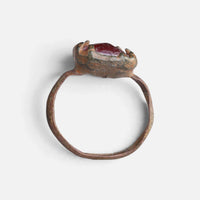 Medieval bronze ring 'Rutheris' shows its raised setting above the full hoop in profile.