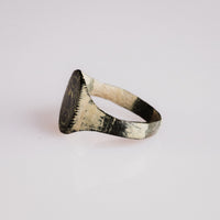 Medieval bronze ring Vitalya opposite side view with mottled green-black patina