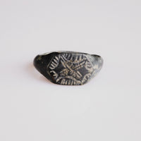 Medieval silver signet ring Radomir with engraved saltire bezel and radial border