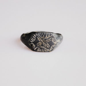 Medieval silver signet ring Radomir with engraved saltire bezel and radial border