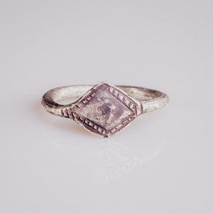 Medieval silver signet ring Ruslan with lozenge bezel and punched tooth-pattern border