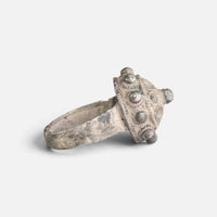 Byzantine silver ring 'Thalios' shows the raised dome and tapering hoop from the side.