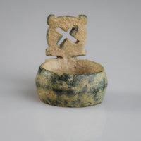 Rear view of Byzantine bronze ring Stavros with worn incised motif on reverse bezel face