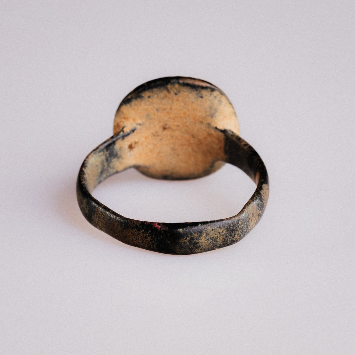 Rear view of Byzantine bronze ring Stellaris showing underside of bezel and interior of hoop