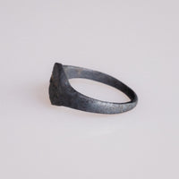 Rear view of Roman bronze signet ring Formica with variegated patina on band