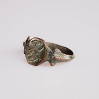 Reverse angle of medieval bronze ring Vukasin showing bezel edge and shoulder projections