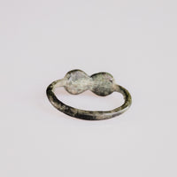 Reverse of Roman bronze ring Numerius showing flat underside of bilobate bezel