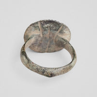 Reverse view of Byzantine bronze ring Xenaros bezel with three incised lines
