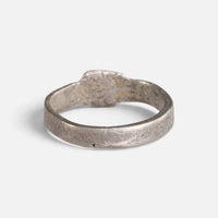 Roman silver ring 'Sextus' shows the back of its small bezel and the inside of its flat band.
