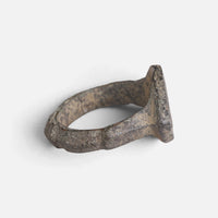 Roman bronze ring 'Cassia' shows its pointed oval bezel edge and hoop from the side.