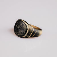 Roman bronze ring Leonis angled view highlighting oval bezel border