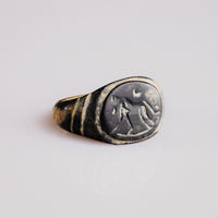 Roman bronze ring Leonis front view showing engraved walking lion