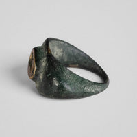 Roman bronze ring Vultinus, reverse angled view of the bezel and thin back hoop