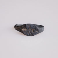 Roman bronze signet ring Formica with engraved ant motif on pointed-oval bezel, top view
