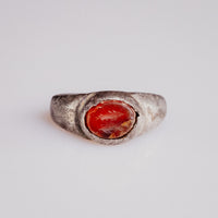 Roman silver signet ring Pisculus with carnelian intaglio of two fish, top view