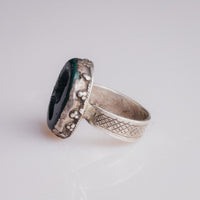 Sasanian silver ring Bahram opposite side view with granulation detail on collet