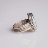 Sasanian silver ring Bahram side profile revealing engraved band and bezel construction