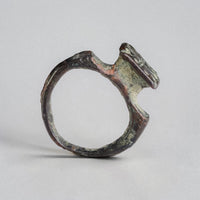 Side profile of Byzantine bronze ring Kyros showing D-section hoop and patina