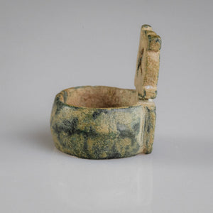 Side profile of Byzantine bronze ring Stavros showing bezel axle and D-section hoop
