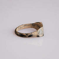 Side profile of Roman bronze ring Grypho with tapering D-section hoop and patina
