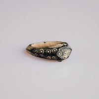 Side view of Roman bone ring Numerius showing carved shoulder motifs