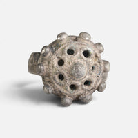 Byzantine silver ring 'Thalios' shows the openings and rounded bosses of its domed bezel from the front.