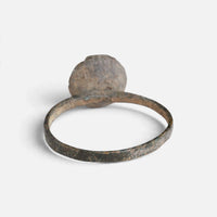 Byzantine bronze ring 'Kaloira' shows the back of its raised setting and the inside of the hoop.